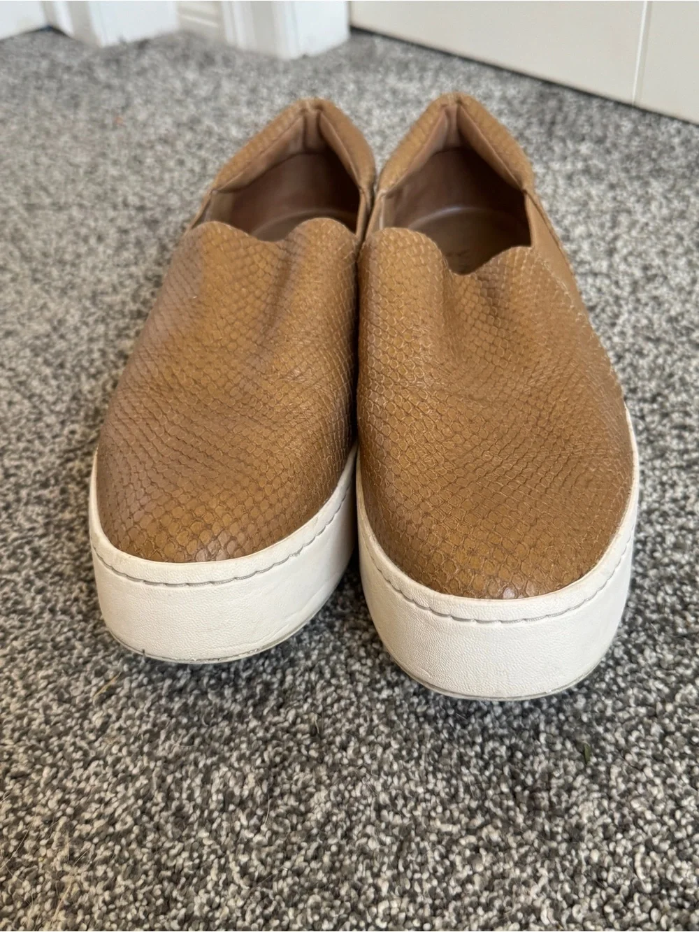 Vince Tan Textured Slip-On Sneakers with White Platform Sole